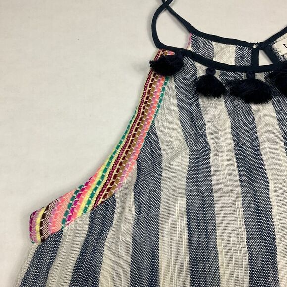 THML Womens Embroidered Shirt Striped Sleeveless Casual Relaxed Fit Top Small - Picture 2 of 11